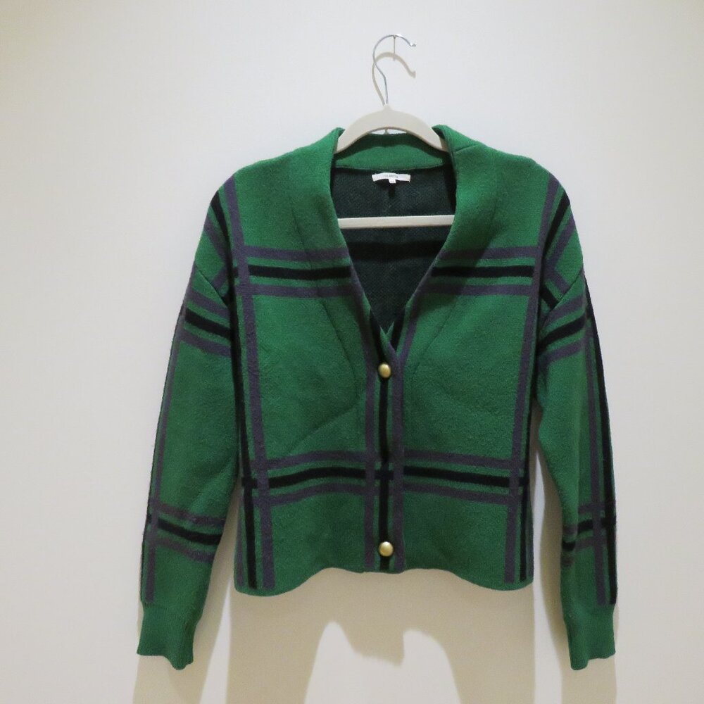 TULAROSA Bellair Cardigan Green Plaid XS Preppy Cropped Old Money - Picture 2 of 15